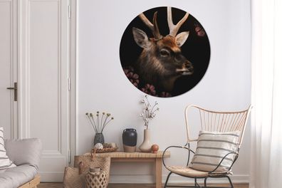 Runde Wandbilder - 140x140 cm - Tiere - Hirsche - Dschungel (Gr. 140x140 cm)