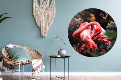 Runde Wandbilder - 120x120 cm - Flamingo - Schmetterlinge - Dschungel