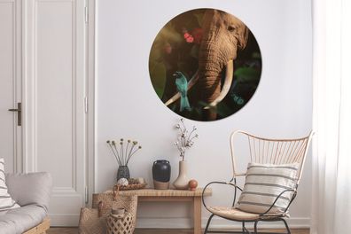 Runde Wandbilder - 120x120 cm - Tiere - Vogel - Elefant - Dschungel (Gr. 120x120 cm)