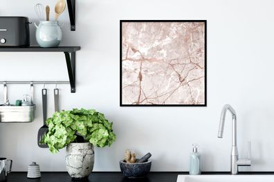 Poster - 40x40 cm - Marmor - Rosa - Rosa - Gold (Gr. 40x40 cm)