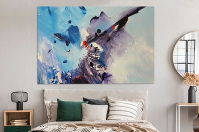Leinwandbilder - 150x100 cm - Schwarze und blaue Streifen auf einem Gemälde