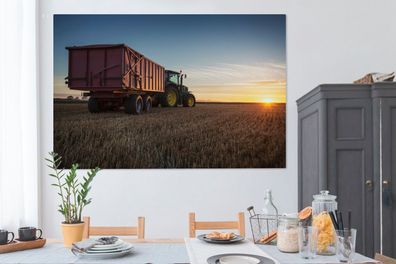 Leinwandbilder - 150x100 cm - Traktor - John Deer - Sonnenuntergang (Gr. 150x100 cm)