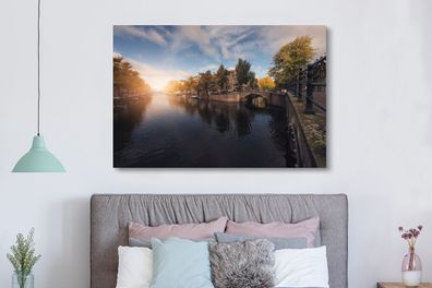Leinwandbilder - 150x100 cm - Amsterdams Keizersgracht bei Sonnenuntergang