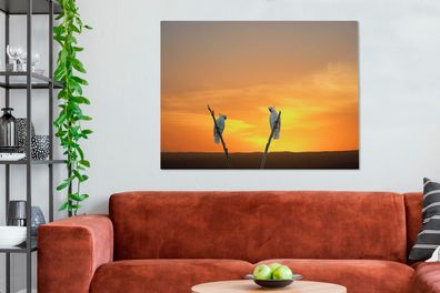 Leinwandbilder - 120x90 cm - Kakadus auf Ästen während eines Sonnenuntergangs