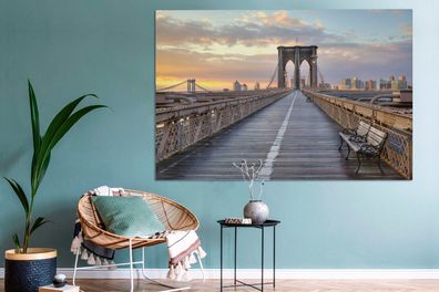 Leinwandbilder - 150x100 cm - Die Brooklyn Bridge in Amerika bei Sonnenuntergang mit