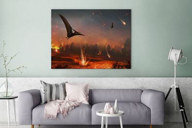 Leinwandbilder - 120x90 cm - Dinosaurier - Steine - Lava - Illustration
