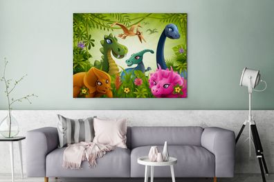 Leinwandbilder - 120x90 cm - Dinosaurier - Tiere - Dschungel - Illustration