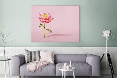 Leinwandbilder - 120x90 cm - Rosa Pfingstrose steht auf einem rosa Hintergrund