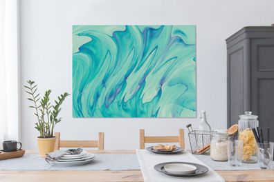 Leinwandbilder - 120x90 cm - Ein Gemälde mit einem abstrakten blauen Hintergrund