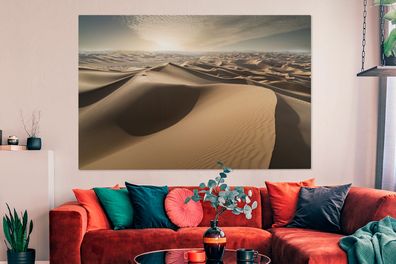 Leinwandbilder - 150x100 cm - Die Sonne scheint auf eine Wüste voller Sanddünen