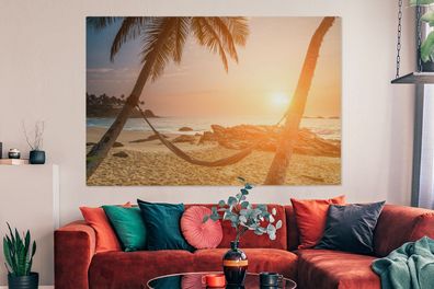 Leinwandbilder - 150x100 cm - Sommer - Sonnenuntergang - Hängematte (Gr. 150x100 cm)