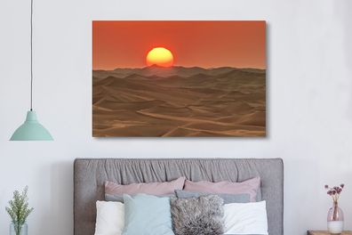 Leinwandbilder - 150x100 cm - Ein Sonnenuntergang über Sanddünen in der Wüste