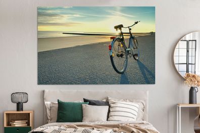 Leinwandbilder - 150x100 cm - Nordsee - Fahrrad - Sonnenuntergang (Gr. 150x100 cm)