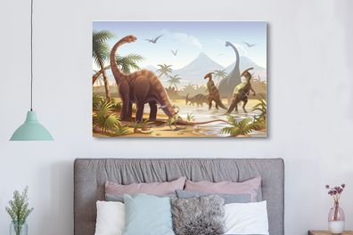Leinwandbilder - 150x100 cm - Dinosaurier - Landschaft - Tropisch (Gr. 150x100 cm)