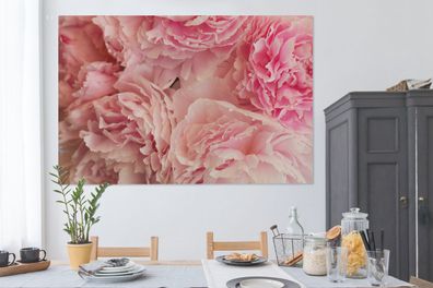 Leinwandbilder - 150x100 cm - Draufsicht auf einen Strauß rosa Pfingstrosen