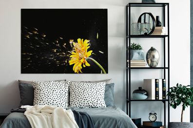 Leinwandbilder - 120x90 cm - Eine orangefarbene Gerbera-Blume auf einem schwarzen Hin