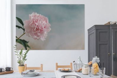 Leinwandbilder - 150x100 cm - Rosa Pfingstrose auf grauem Hintergrund