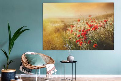 Leinwandbilder - 150x100 cm - Sonnenstrahlen über einem Mohnblumenstrauß