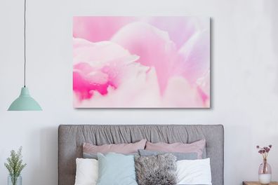 Leinwandbilder - 150x100 cm - Nahaufnahme der Blütenblätter der rosa Pfingstrose