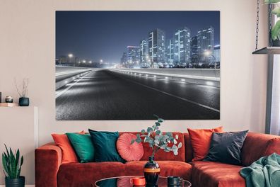 Leinwandbilder - 150x100 cm - Die Straße nach Peking bei Nacht (Gr. 150x100 cm)