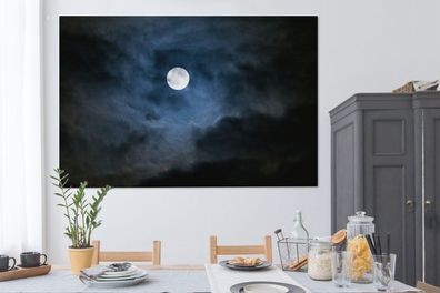 Leinwandbilder - 150x100 cm - Ein Vollmond hängt nachts über dem schottischen Inverne