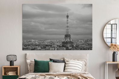 Leinwandbilder - 150x100 cm - Beleuchteter Eiffelturm in der Abenddämmerung