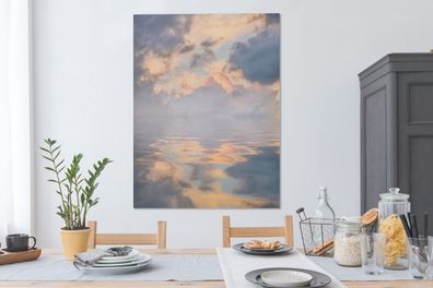 Leinwandbilder - 90x120 cm - Gemälde eines grauen Himmels über einem Meer