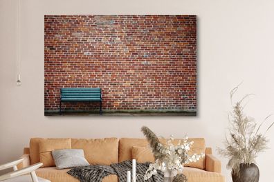 Leinwandbilder - 150x100 cm - Ziegelstein - Bank - Grün (Gr. 150x100 cm)