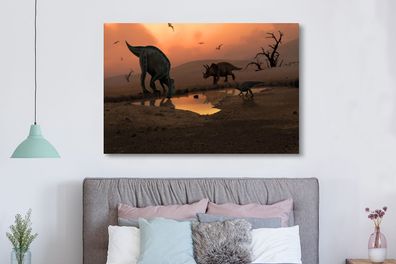 Leinwandbilder - 150x100 cm - Dinosaurier - Wilde Tiere - Zeichnung (Gr. 150x100 cm)