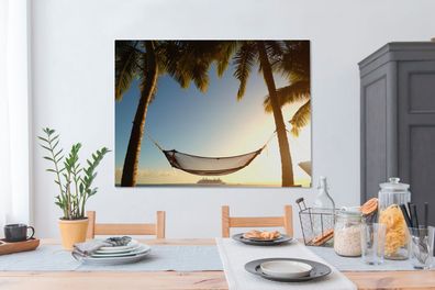 Leinwandbilder - 120x90 cm - Palme - Hängematte - Sonnenuntergang (Gr. 120x90 cm)