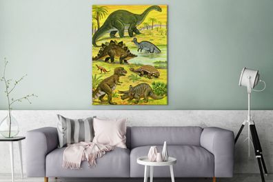 Leinwandbilder - 90x120 cm - Dinosaurier - Bleistift - Zeichnung (Gr. 90x120 cm)