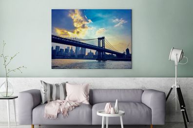 Leinwandbilder - 120x90 cm - Sonnenstrahlen auf der amerikanischen Brooklyn Bridge