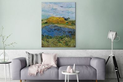 Leinwandbilder - 90x120 cm - Heuballen unter einem regnerischen Himmel - Vincent van