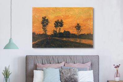 Leinwandbilder - 150x100 cm - Landschaft bei Sonnenuntergang - Vincent van Gogh