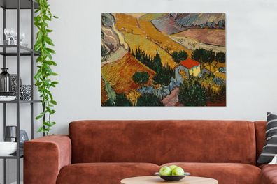 Leinwandbilder - 120x90 cm - Landschaft mit einem Haus und einem Pflüger - Vincent va