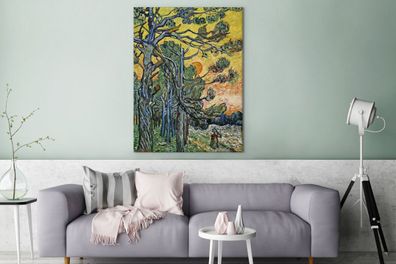 Leinwandbilder - 90x120 cm - Tannenbäume bei Sonnenuntergang - Vincent van Gogh