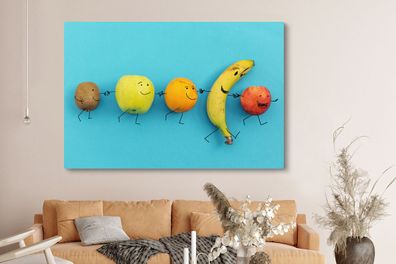 Leinwandbilder - 150x100 cm - Smiley - Obst - Blau (Gr. 150x100 cm)