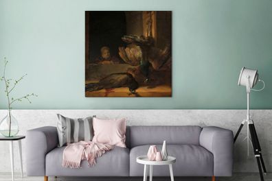 Leinwandbilder - 90x90 cm - Stillleben mit Pfauen - Gemälde von Rembrandt van Rijn