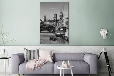 Leinwandbilder - 90x140 cm - Dänemark - Schwarz - Weiß - Boot (Gr. 90x140 cm)
