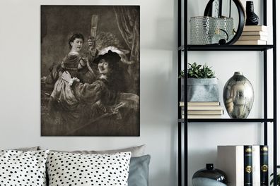 Leinwandbilder - 60x80 cm - Rembrandt und Saskia in Schwarz und Weiß - Rembrandt van