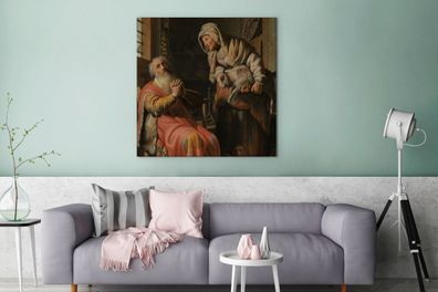 Leinwandbilder - 90x90 cm - Tobit und Anna mit der Ziege - Gemälde von Rembrandt van