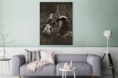 Leinwandbilder - 90x120 cm - Rembrandt und Saskia in Schwarz und Weiß - Rembrandt van