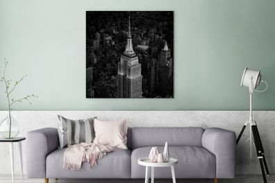 Leinwandbilder - 90x90 cm - Luftaufnahme des Empire State Building - schwarz und weiß