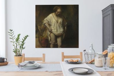 Leinwandbilder - 90x90 cm - Badende Frau - Gemälde von Rembrandt van Rijn