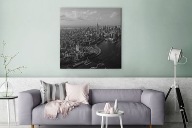 Leinwandbilder - 90x90 cm - Luftaufnahme von Manhattan, New York - schwarz und weiß