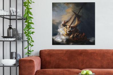 Leinwandbilder - 90x90 cm - Der Sturm auf dem See Genezareth - Gemälde von Rembrandt