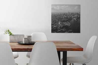 Leinwandbilder - 50x50 cm - Luftaufnahme von Manhattan, New York - schwarz und weiß