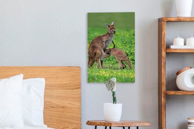 Leinwandbilder - 20x30 cm - Känguru - Blumen - Jung (Gr. 20x30 cm)
