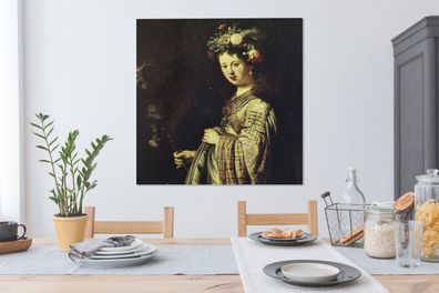 Leinwandbilder - 90x90 cm - Saskia als Flora - Gemälde von Rembrandt van Rijn