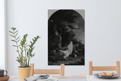 Leinwandbilder - 40x60 cm - Eine Elster auf einem Baumstumpf - Melchior d'Hondecoeter